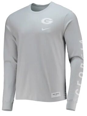 Nike Men’s Georgia Bulldogs Long-Sleeve Crew Shirt Light Gray Large Football